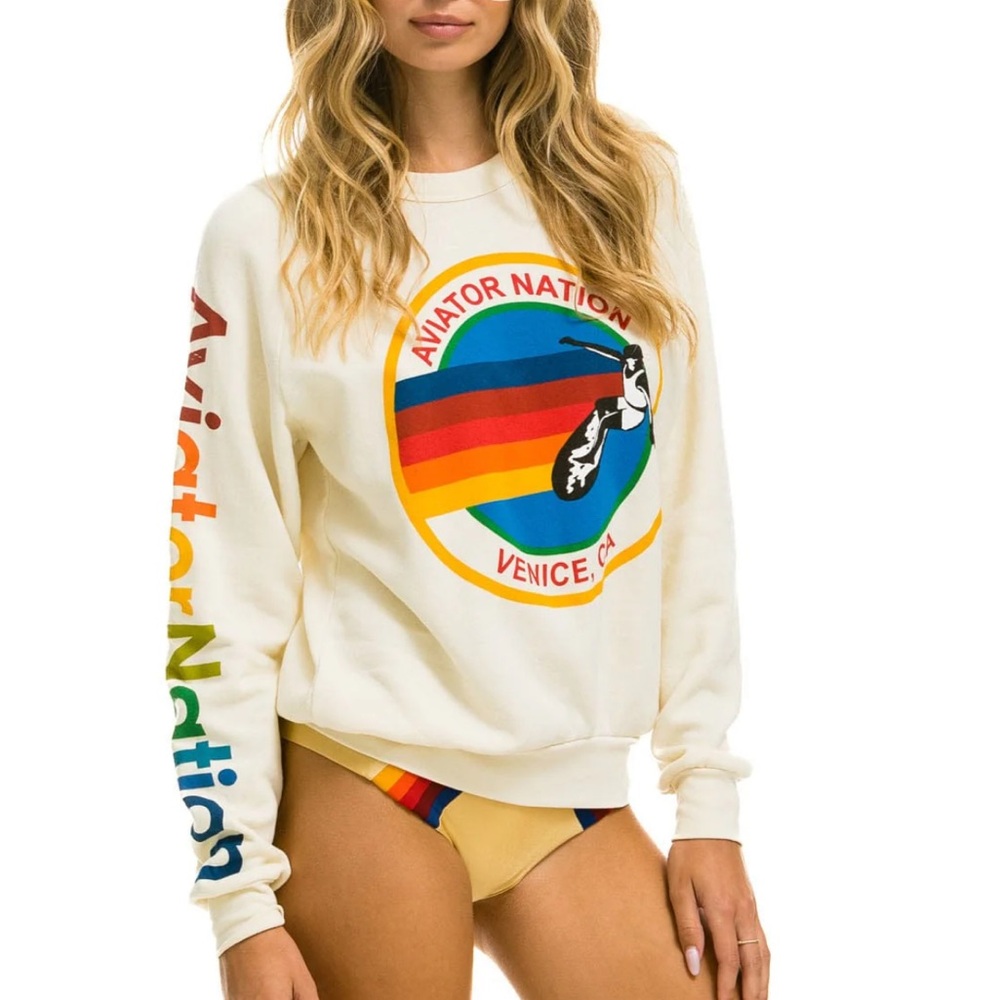 Aviator Nation Venice California Rainbow Logo Crewneck Sweatshirt size S
